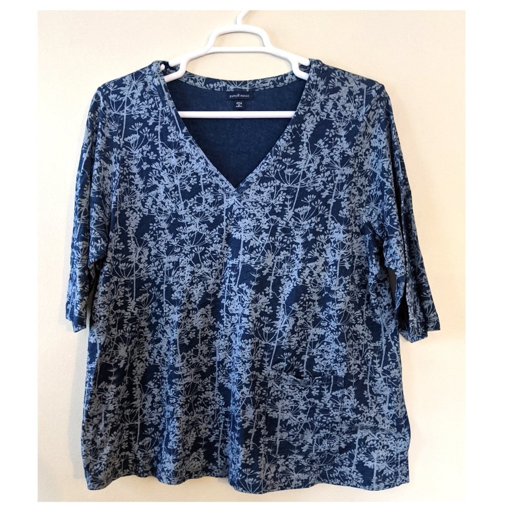 J. Jill  Indigo Floral V-Neck Knit Top